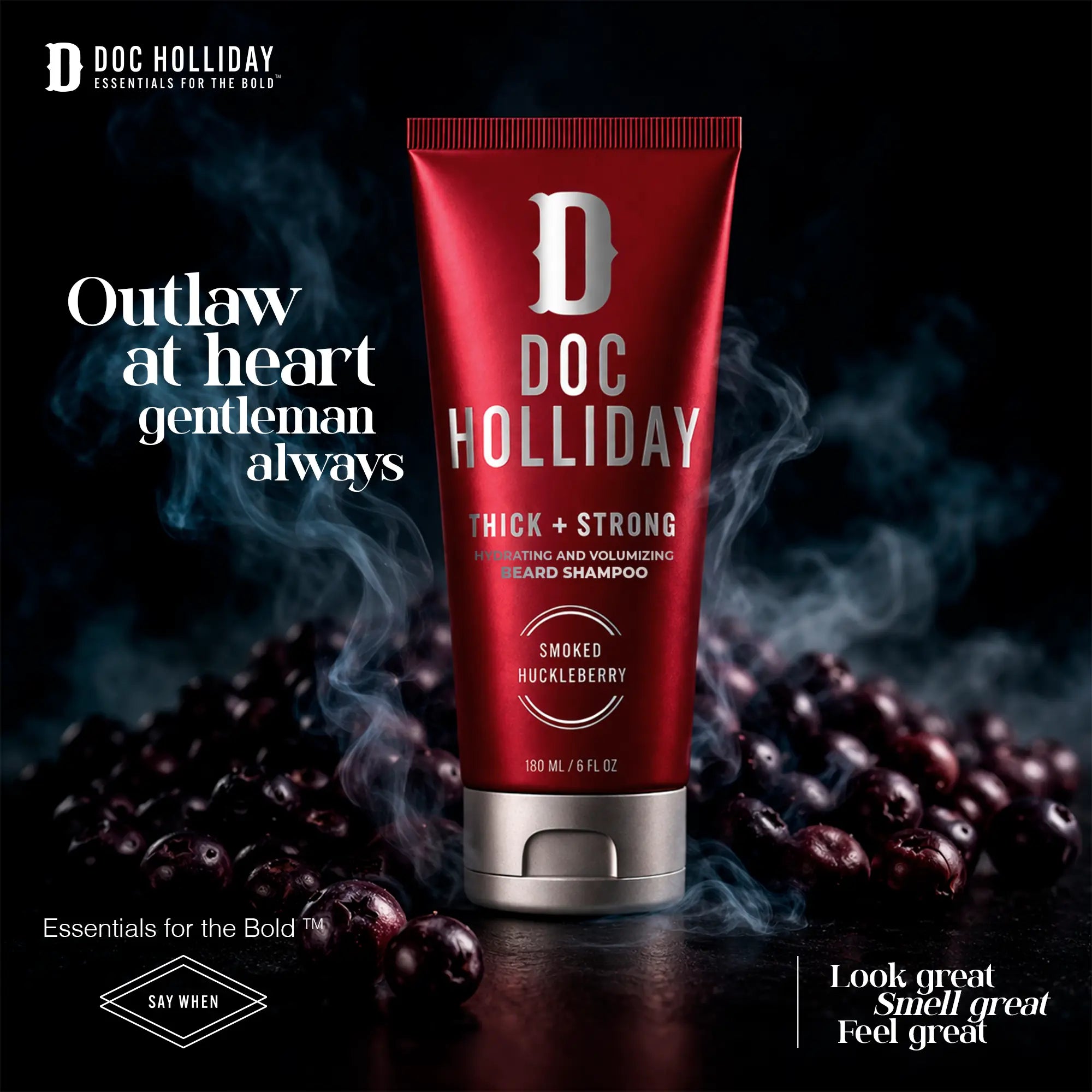Thick + Strong Hydrating and Volumizing Beard Shampoo – Smoked Huckleberry Doc Holliday Essentials