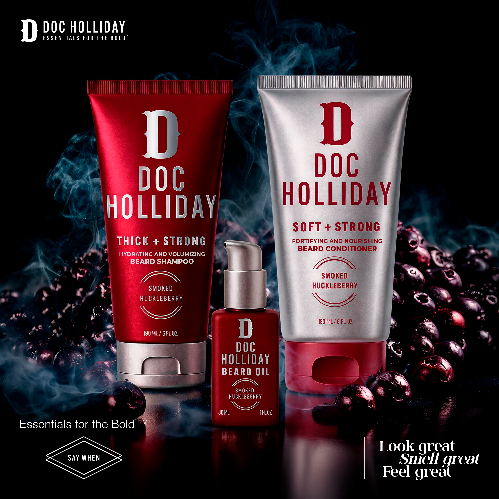 Beard Shampoo, Conditioner & Oil Bundle - Smoked Huckleberry Doc Holliday Essentials