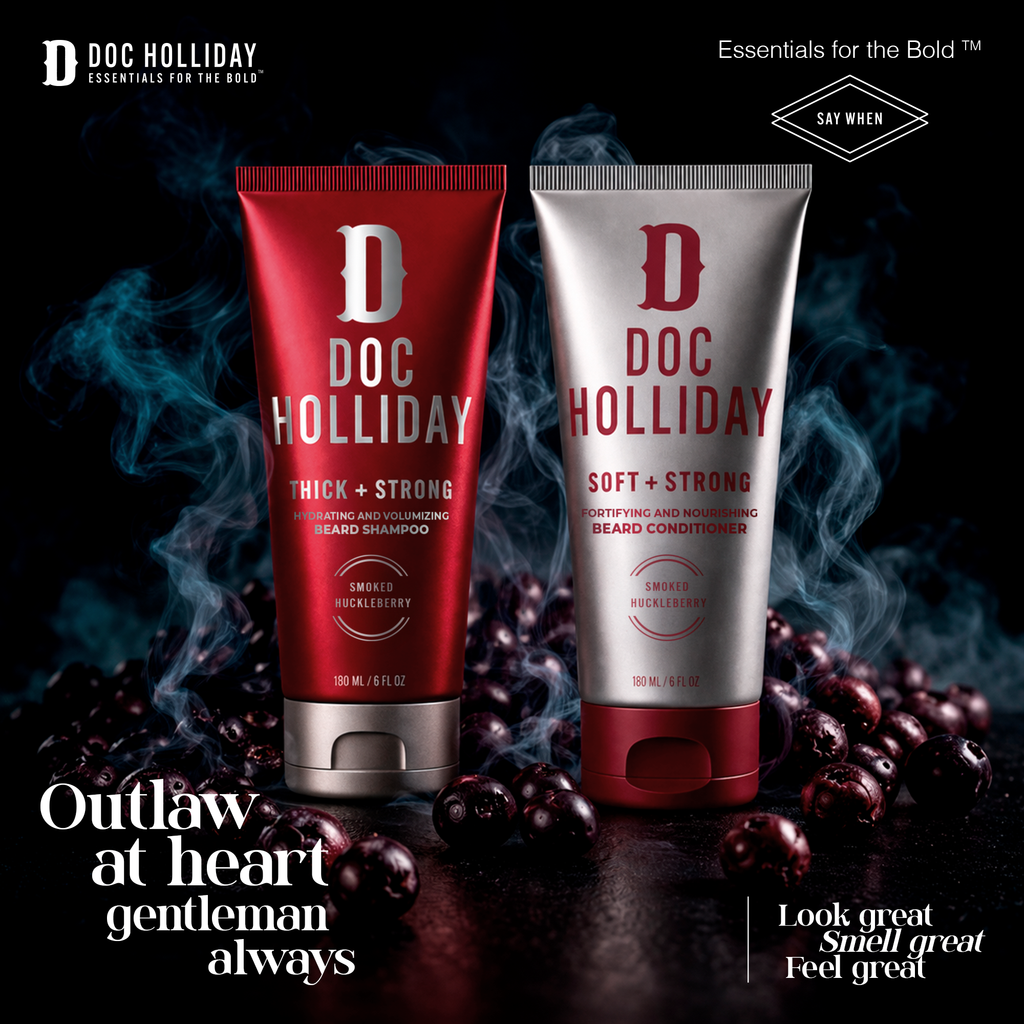 Thick + Soft Beard Shampoo and Conditioner Bundle – Smoked Huckleberry Doc Holliday Essentials