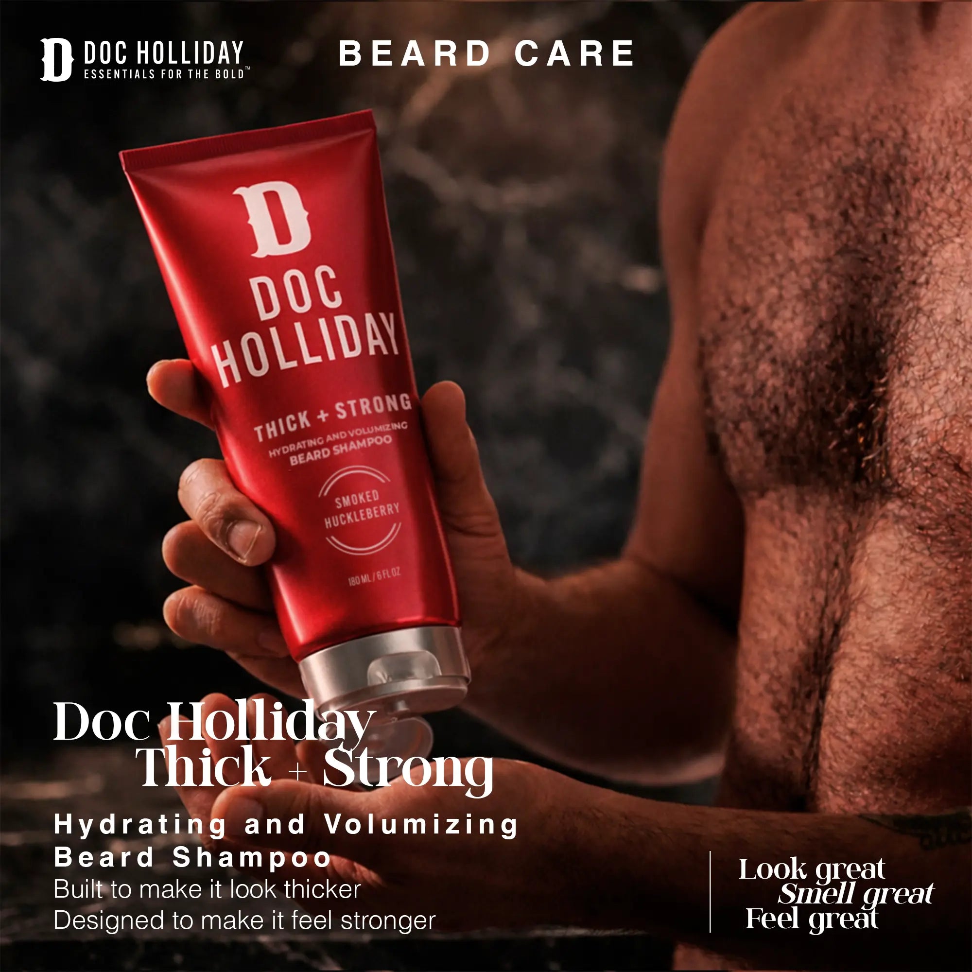 Thick + Strong Hydrating and Volumizing Beard Shampoo – Smoked Huckleberry Doc Holliday Essentials
