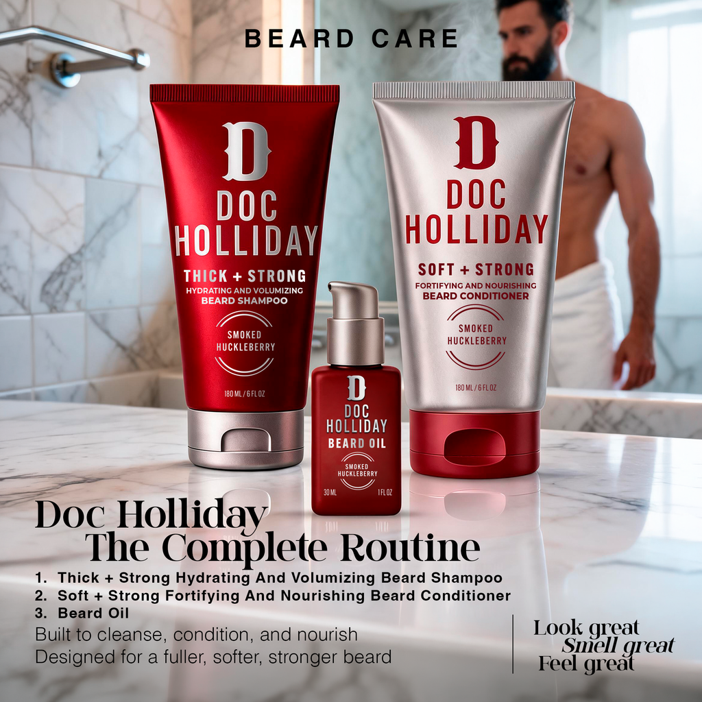 Beard Shampoo, Conditioner & Oil Bundle - Smoked Huckleberry Doc Holliday Essentials