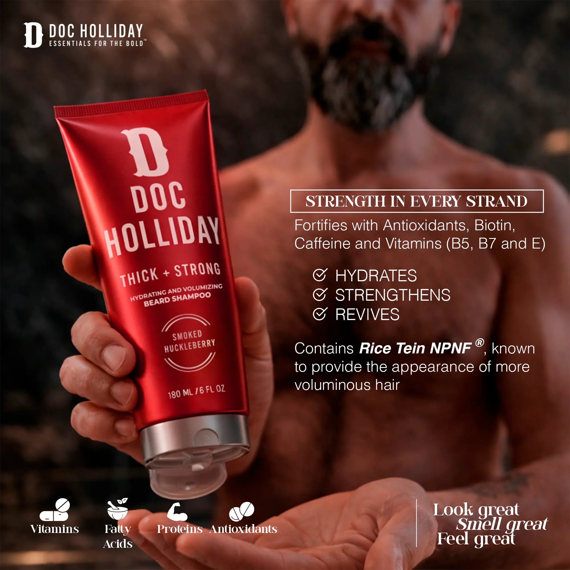 Thick + Strong Hydrating and Volumizing Beard Shampoo – Smoked Huckleberry Doc Holliday Essentials