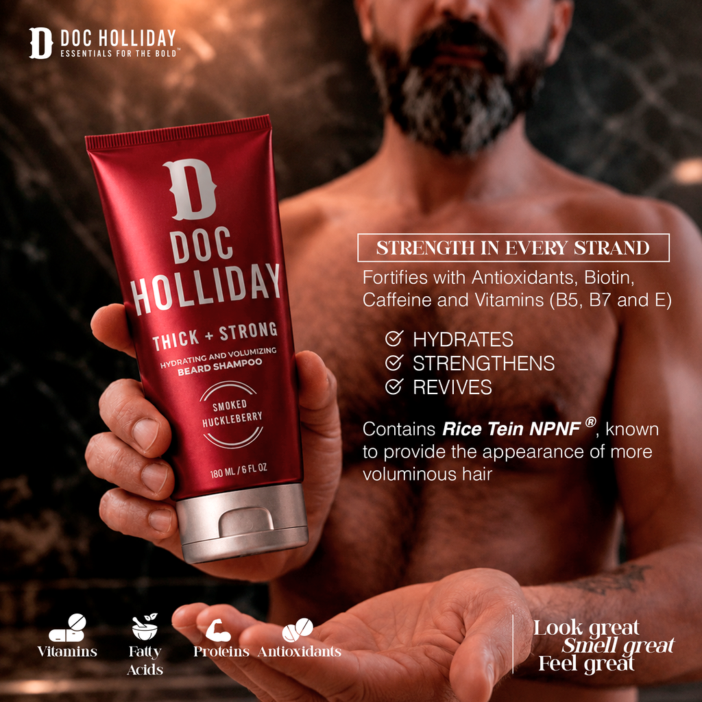 Thick + Soft Beard Shampoo and Conditioner Bundle – Smoked Huckleberry Doc Holliday Essentials