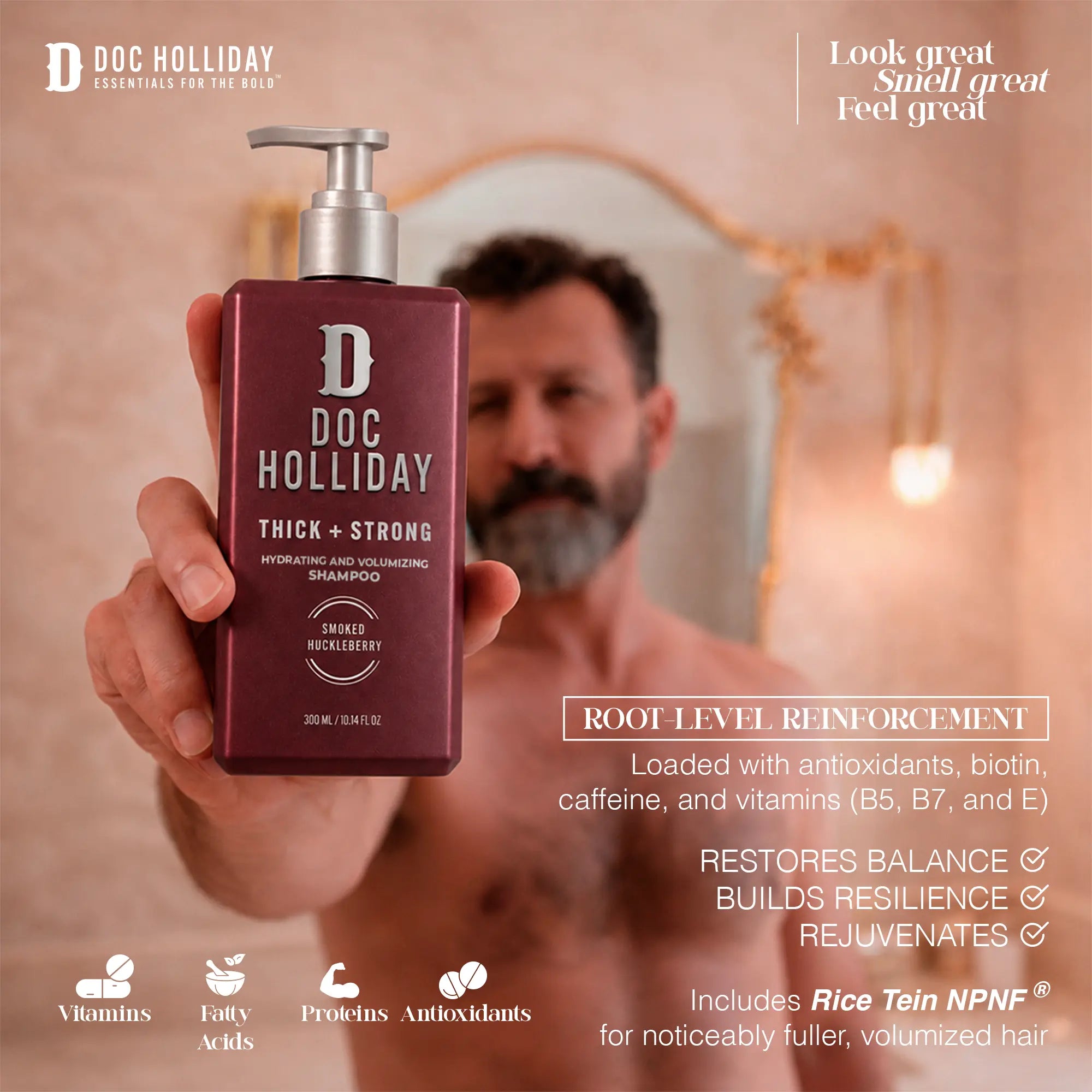 Thick + Strong Hydrating and Volumizing Shampoo - Smoked Huckleberry Doc Holliday Essentials