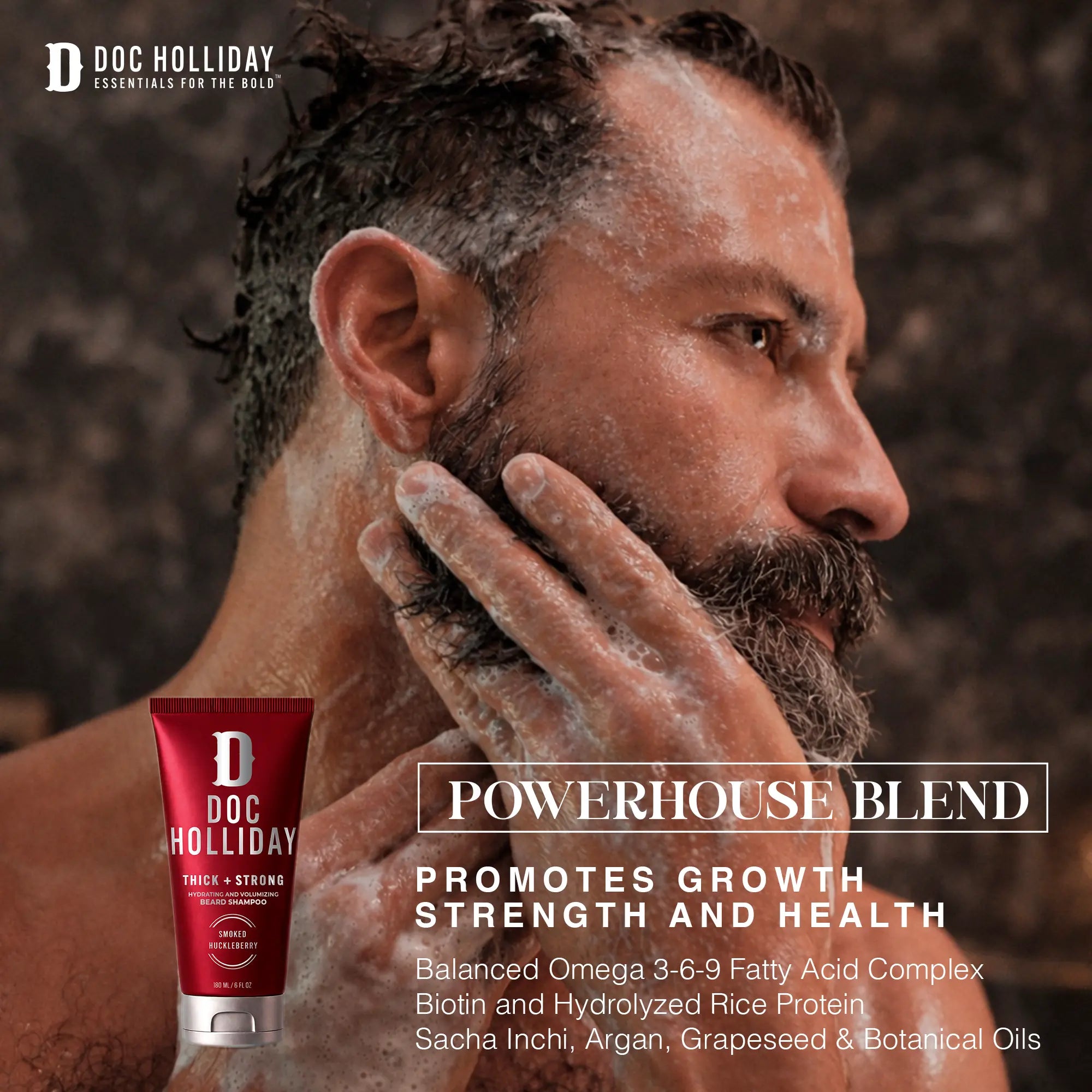 Thick + Strong Hydrating and Volumizing Beard Shampoo – Smoked Huckleberry Doc Holliday Essentials