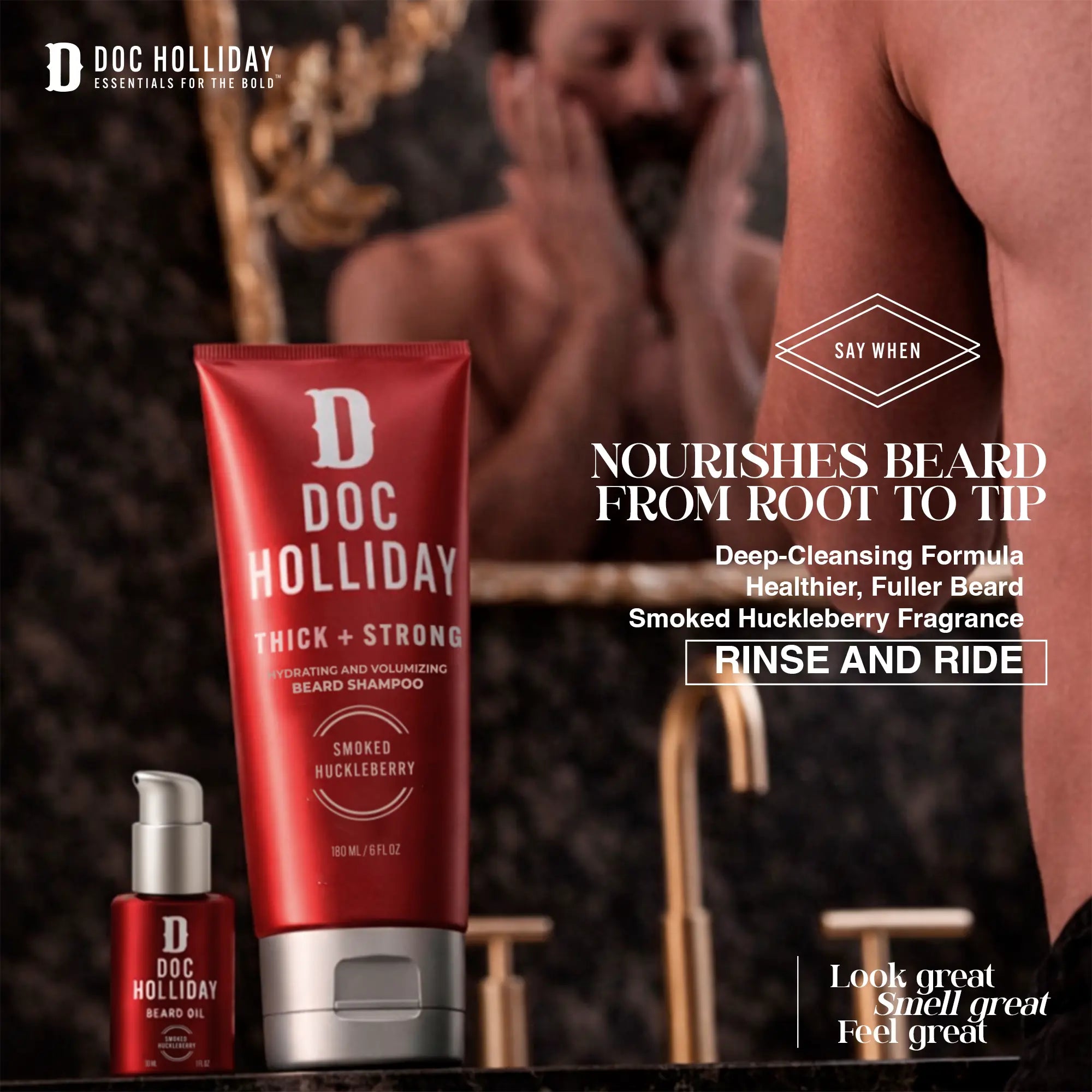 Thick + Strong Hydrating and Volumizing Beard Shampoo – Smoked Huckleberry Doc Holliday Essentials