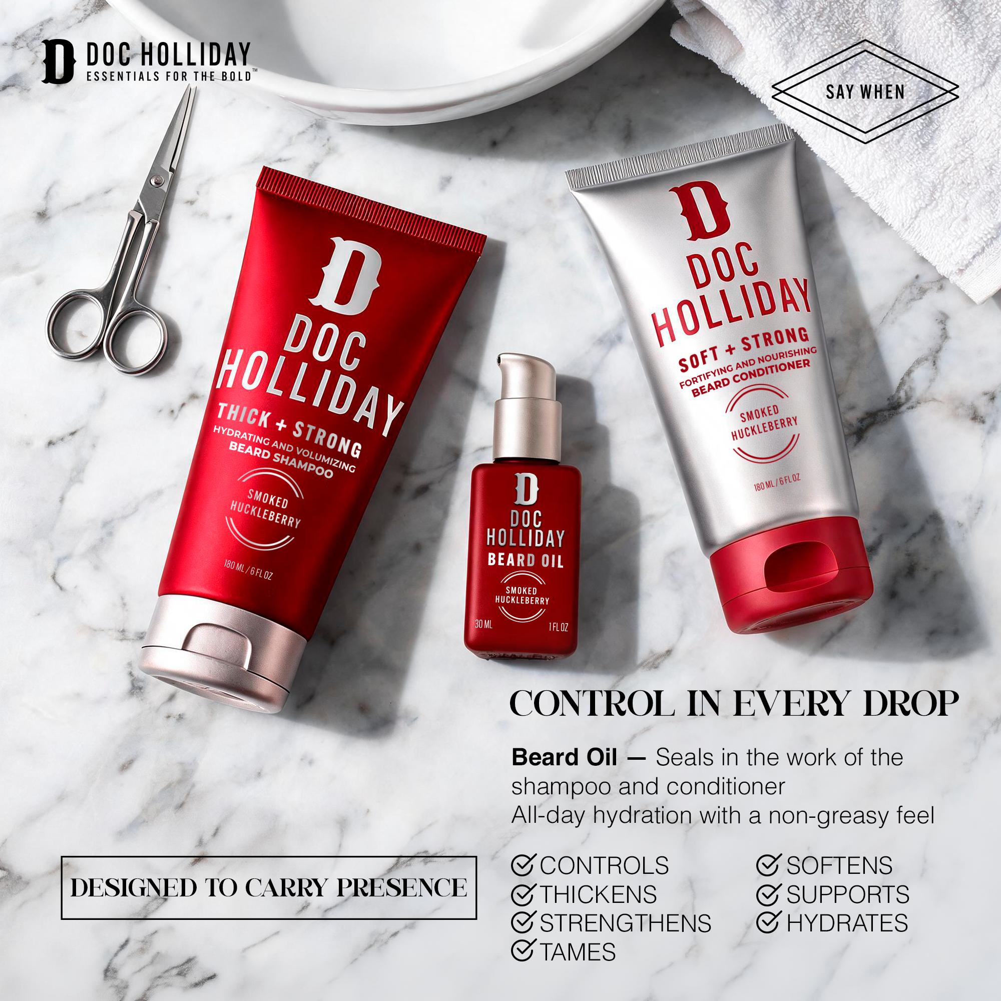 Beard Shampoo, Conditioner & Oil Bundle - Smoked Huckleberry Doc Holliday Essentials
