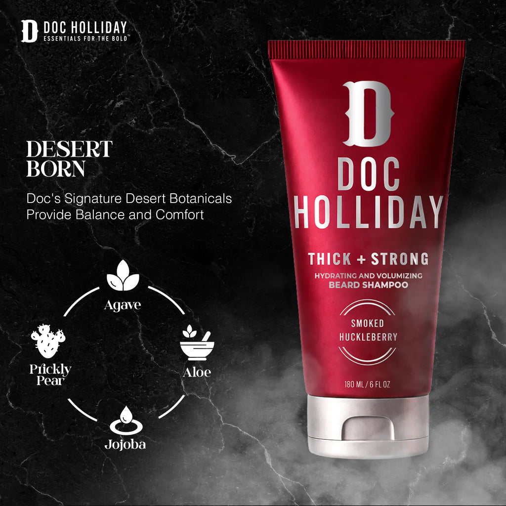 Thick + Strong Hydrating and Volumizing Beard Shampoo – Smoked Huckleberry Doc Holliday Essentials