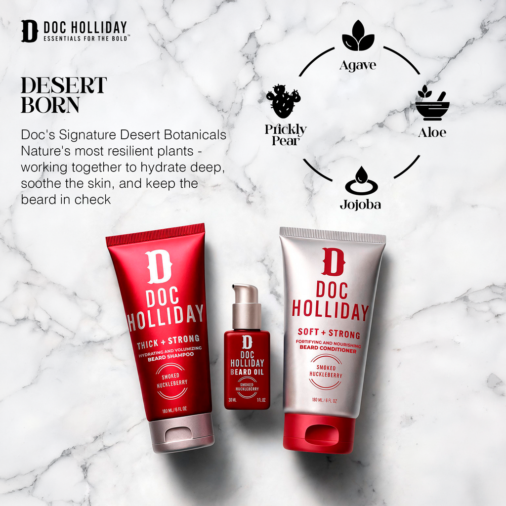 Beard Shampoo, Conditioner & Oil Bundle - Smoked Huckleberry Doc Holliday Essentials