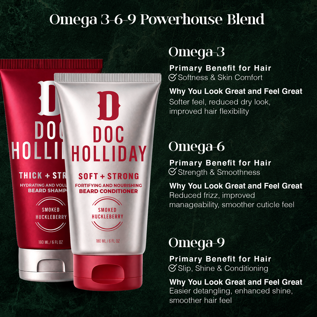 Thick + Soft Beard Shampoo and Conditioner Bundle – Smoked Huckleberry Doc Holliday Essentials