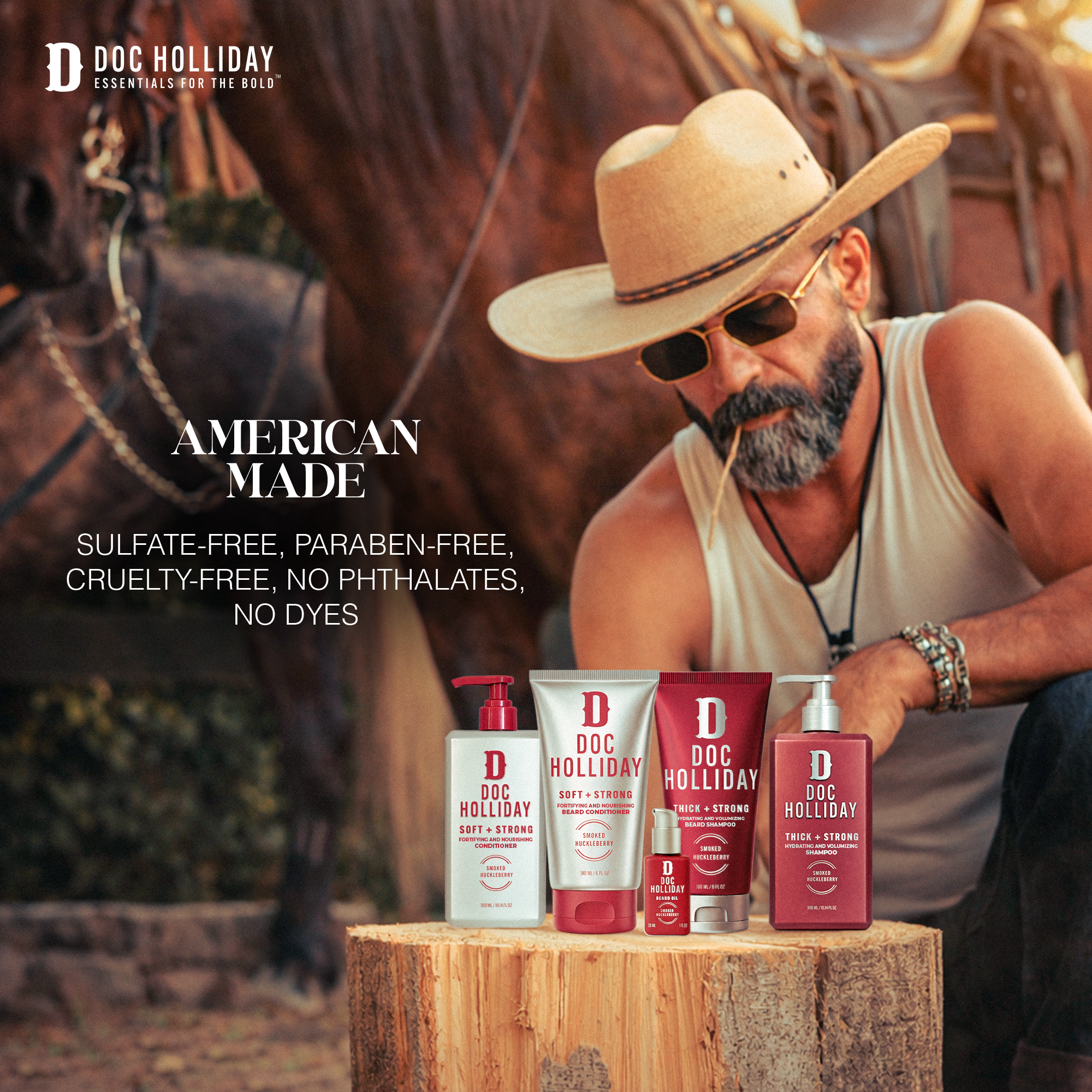 Beard Shampoo, Conditioner & Oil Bundle - Smoked Huckleberry Doc Holliday Essentials